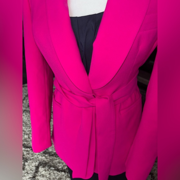 ZARA Belted HOT PINK FUCHSIA Blazer with Tuxedo Collar Size: Small - Picture 11 of 12